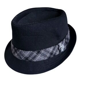 US Polo Assn Mens Black Cotton Fedora Hat with Plaid Band L XL